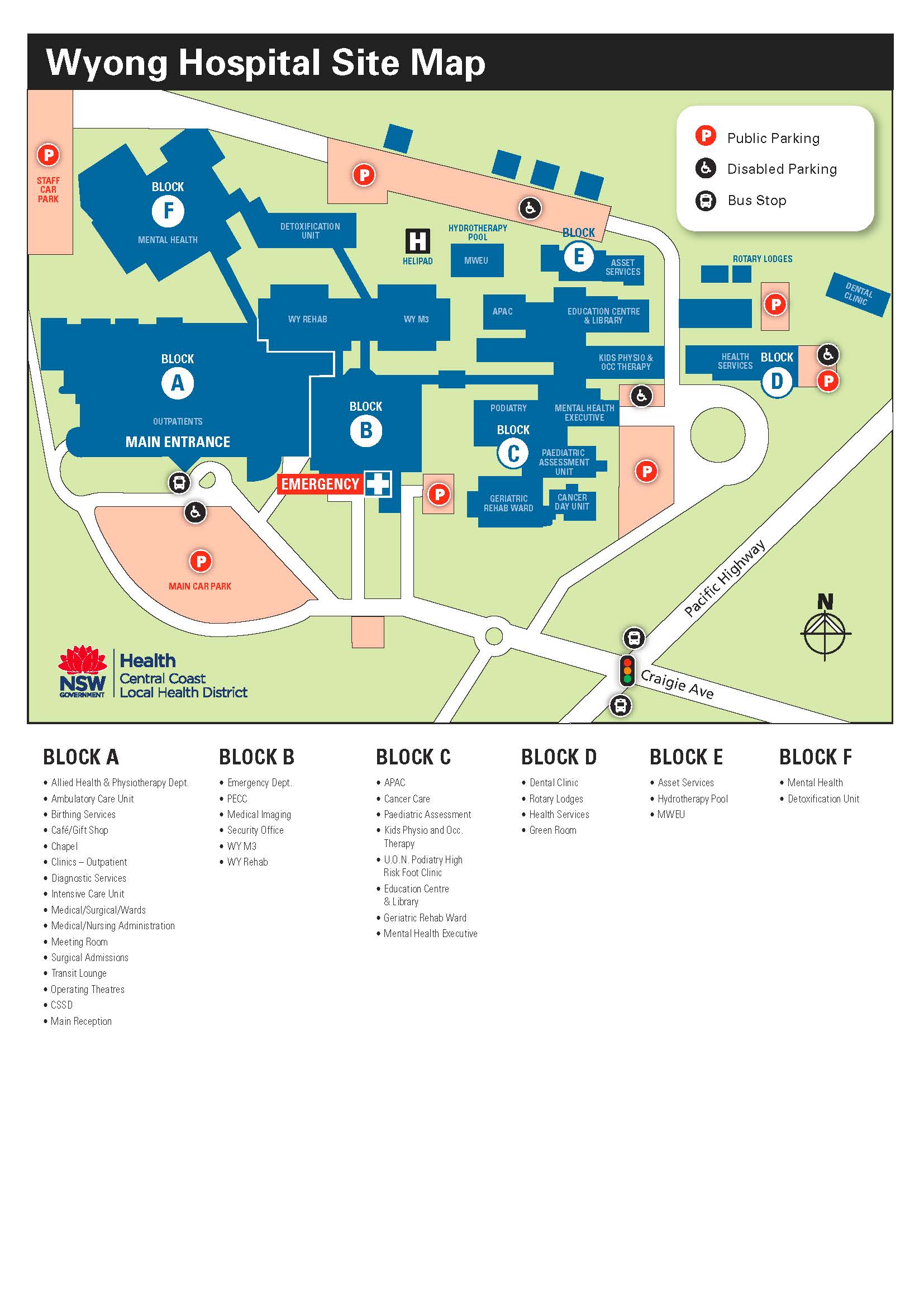 Wyong Hospital Site Map 